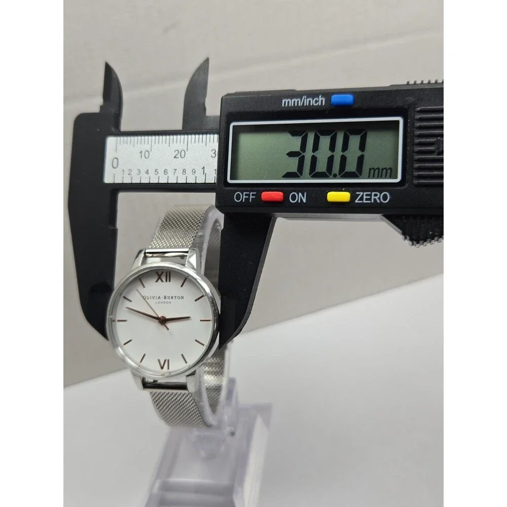 Olivia Burton London Womens Silver Mesh White Dial Quartz 30mm Watch New Battery